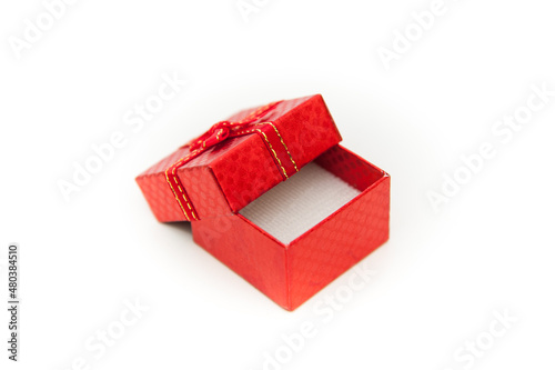 red gift box isolated on white, open lid little