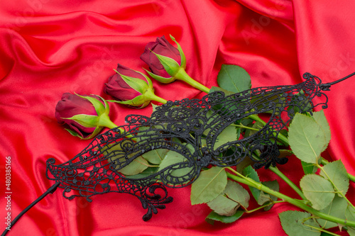 red  sexy background with flowers and mask for Valentines day © Golden Shark