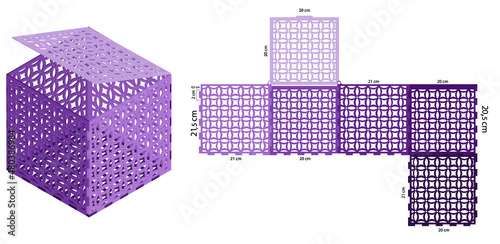 Pattern detailed box. Box laser cut template. Jewellery box digital template vector laser files. Pattern vector files for laser cut. Gift box template. For 5 mm thick plywood.