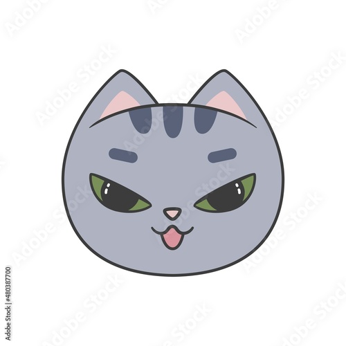 Portrait of a cute angry cat. Vector flat illustration isolated on white background