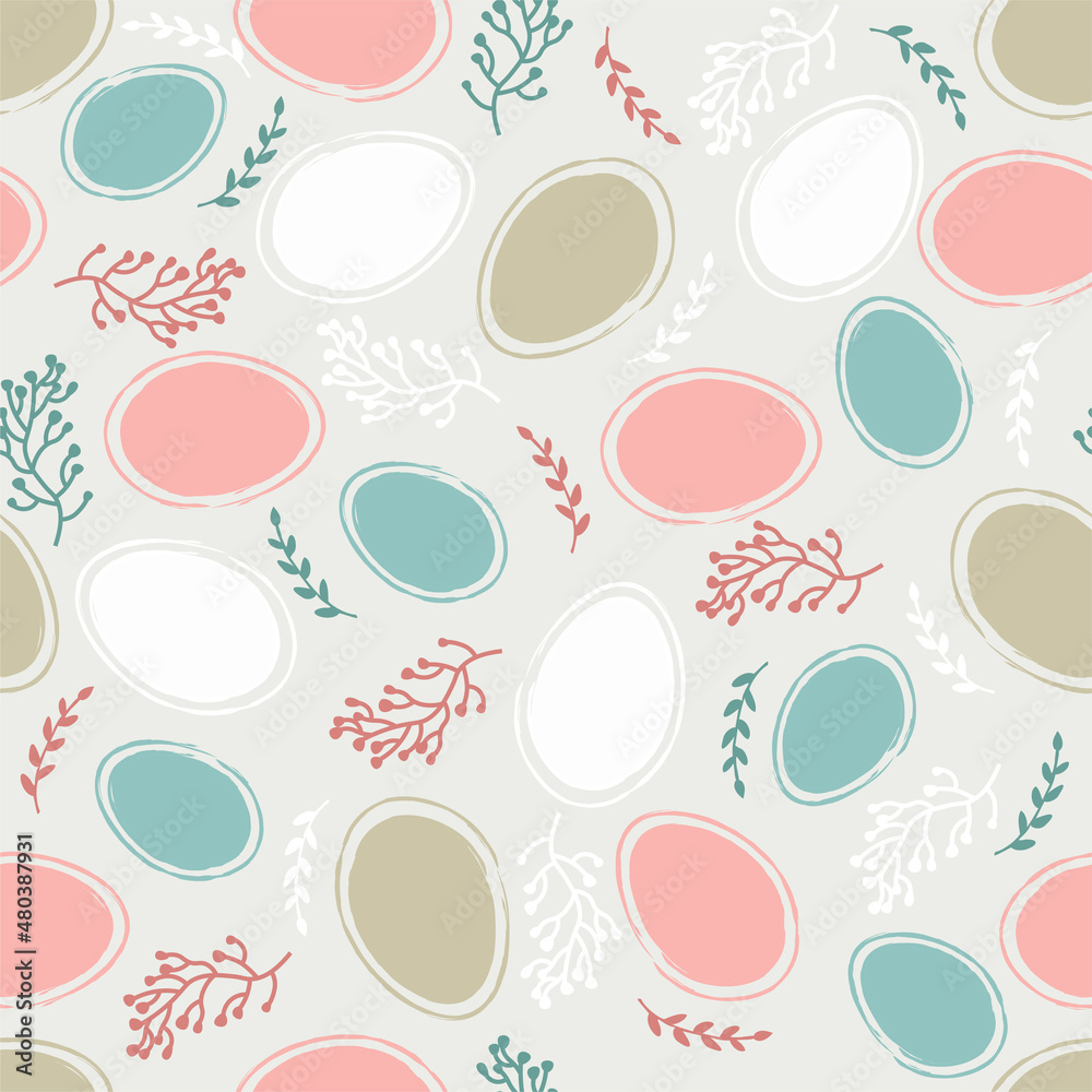 Easter pattern with eggs and flowers in pastel colors. Seamless Rapport for your design. Design for title for the site ,banner, poster, card, paper print, postcard, background Easter pattern with eggs and flowers in pastel colors. Seamless Rapport for your design. Design for title for the site ,banner, poster, card, paper print, postcard, background