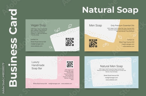 Natural soap business card template with place for text collection vector flat illustration