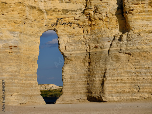 sedimentary formations of Niobrara Chalk were created by the erosion of a sea bed which formed during the Cretaceous Period. 80 million years ago photo