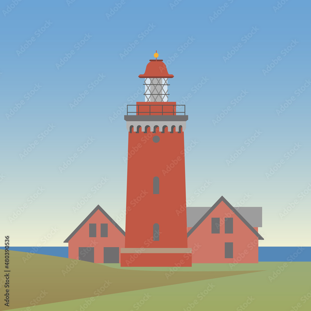 Bovbjerg lighthouse in Denmark. Vector Illustration