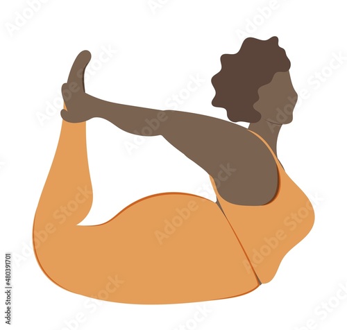 Plus size woman practices yoga. body positivity theme