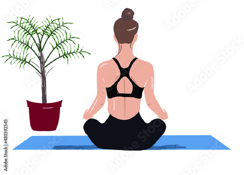 Woman doing yoga meditation Vector. Storyboard line art digital vectors