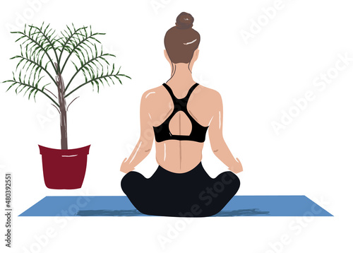 Woman doing yoga meditation Vector. Storyboard line art digital vectors