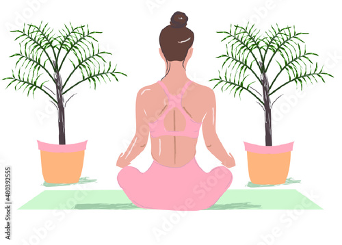 Woman yoga meditation pose Vector. Storyboard line art digital vectors