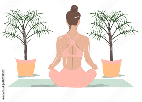 Woman yoga meditation pose Vector. Storyboard line art digital vectors