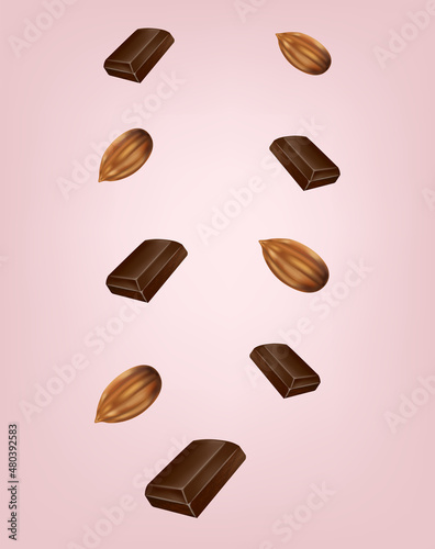 Chocolate and almonds abstract texture vector realistic. Product placement me...