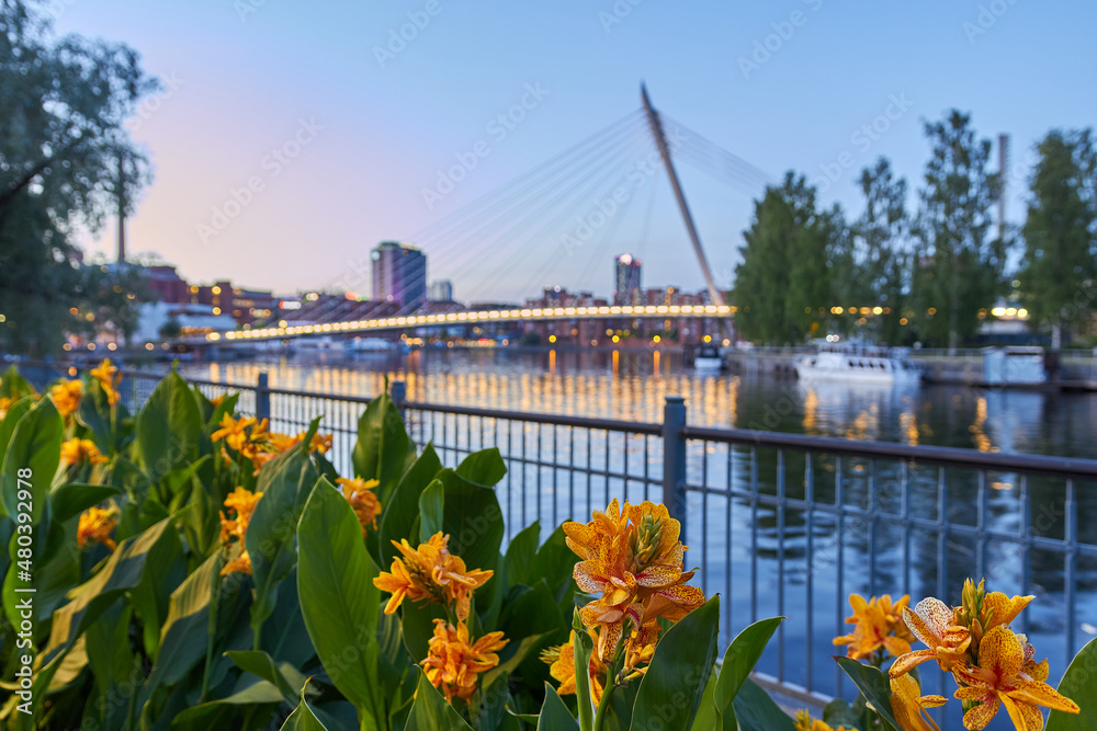 Tampere laukonsilta bridge and flower at summer