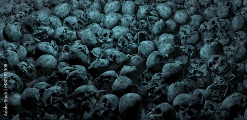 Tableau sur toile Apocalyptic scenery with human skulls. 3D rendering