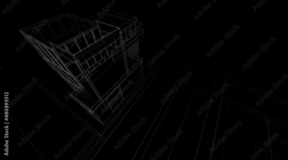 architectural sketch of a building 3d drawing