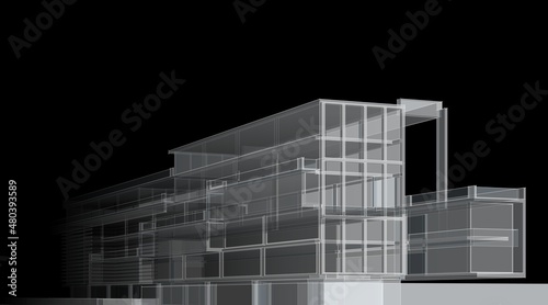 architectural sketch of a building 3d drawing