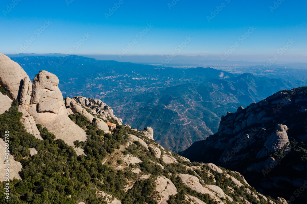 Aerial landscape with mountains of Montserrat ,Spain