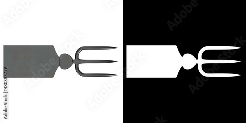 3D rendering illustration of a fork and mattock axe