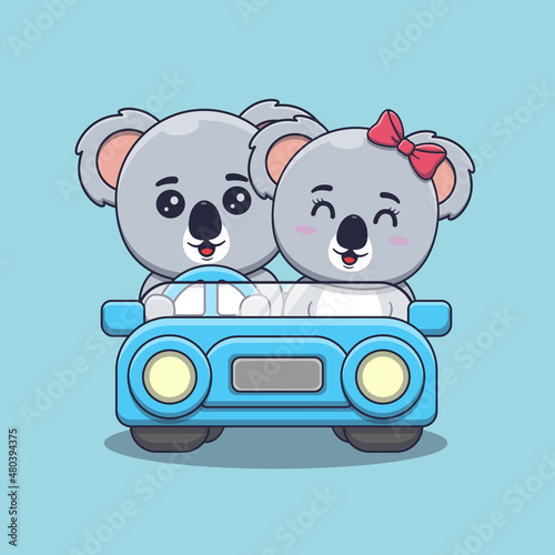 Cute Valentine's day koala couple on car