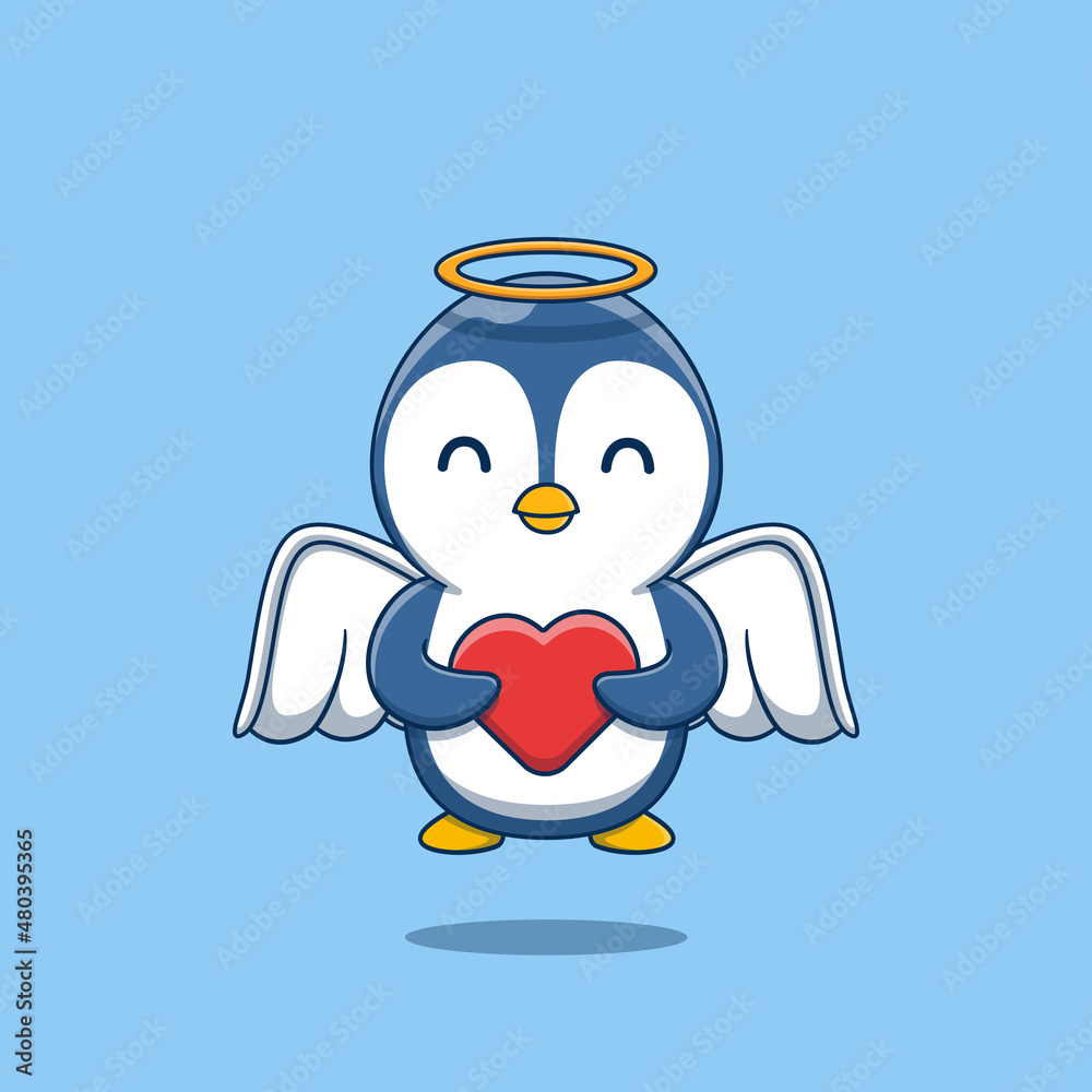 Fototapeta premium Cute cupid penguin holding love heart