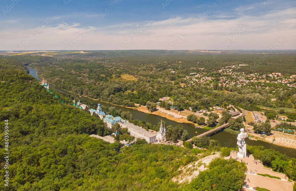 Holy Dormition Holy Lavra. Bird's-eye view, photographed on a drone, Ukraine.