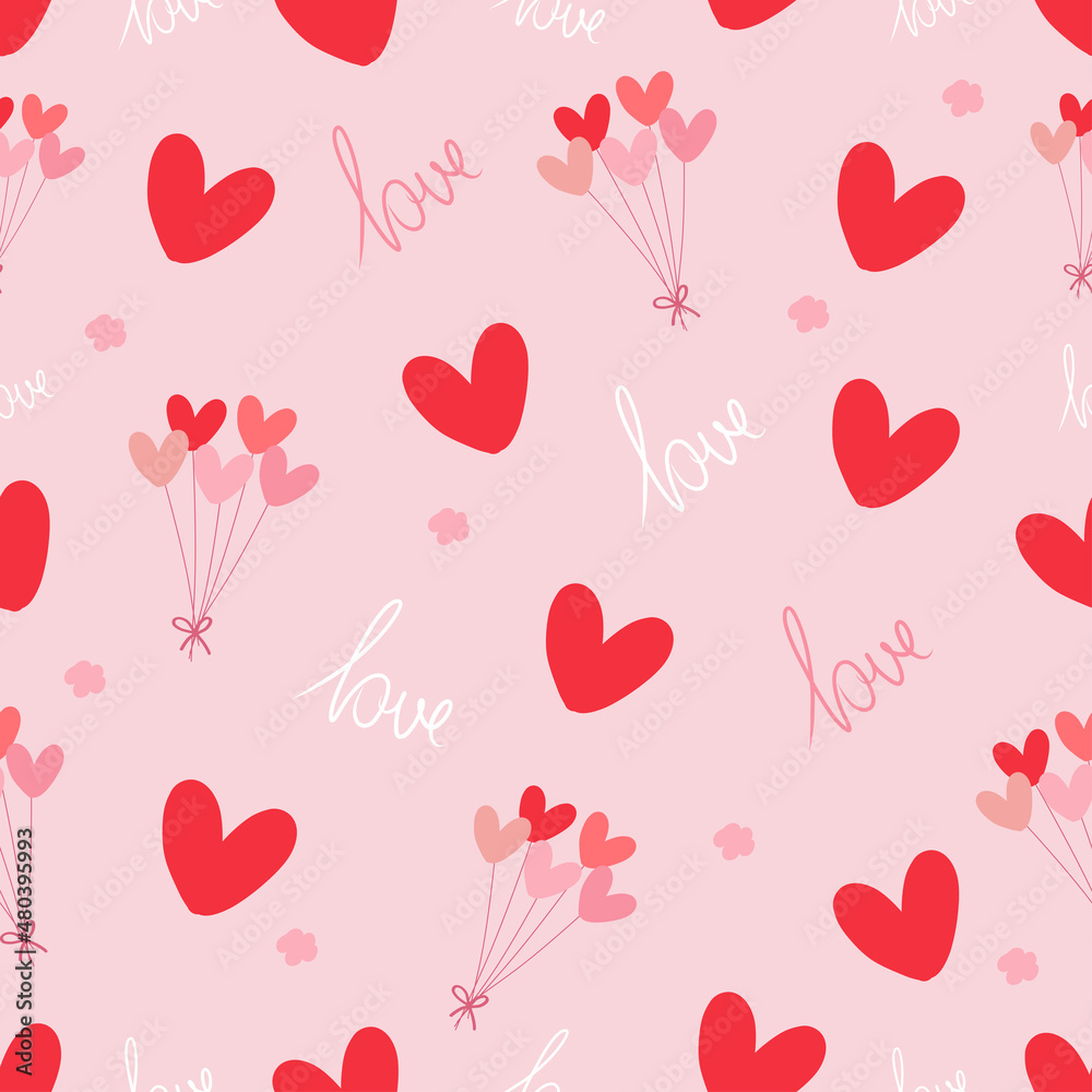 Valentine's day seamless pink pattern background with love, heart and balloon decorations. Vector illustration. Valentine's day seamless pink pattern background with love, heart and balloon decorations. Vector illustration.