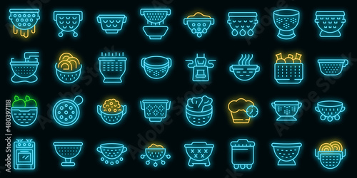 Colander icons set vector neon