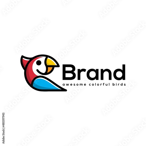 simple bird parrot logo design, modern bird logo, colorful bird, inspiration, concept, icon, cartoon, vector, best for your brand