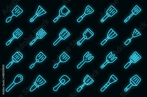 Spatula icons outline cartoon vector. Baking accessory