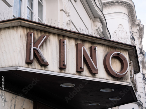 Photography Vienna, Austria - November 20 2021: Bellaria Kino Historic Cinema Entrance Sign