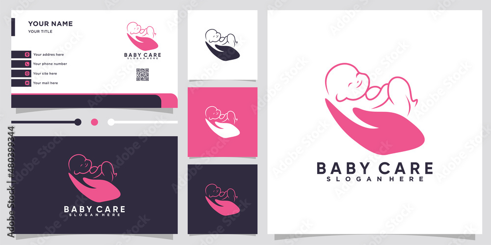 baby care logo design with style and creative concept