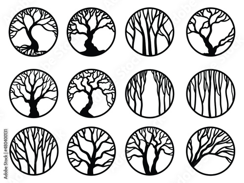Set of logo tree of life. Collection of nature emblem with branch and roots. Celtic  tree. Vector illustration on white background.