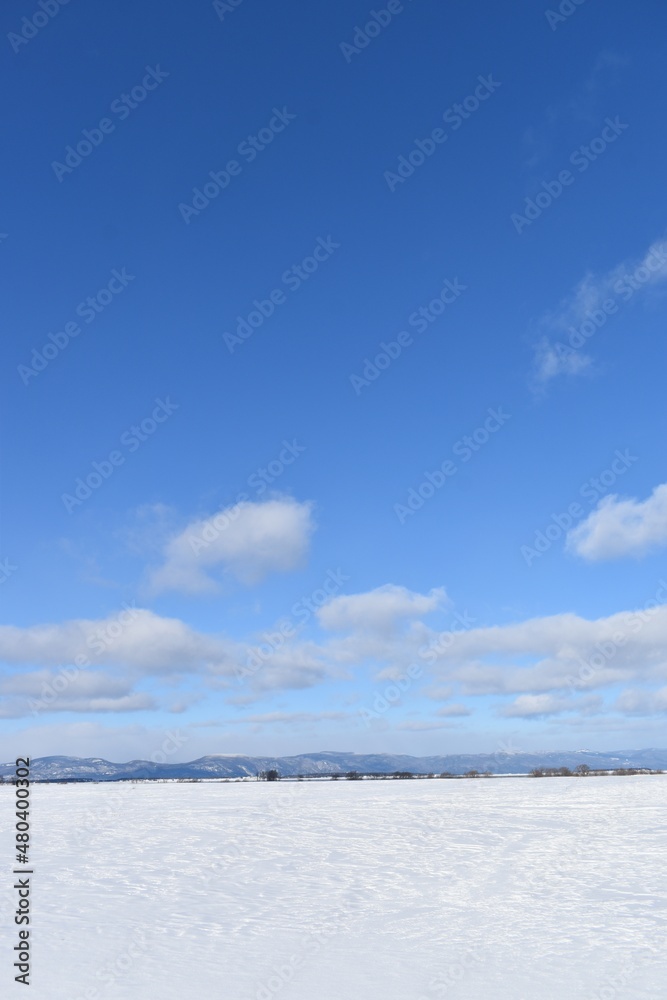 A snowy field under a blue sky, Montmagny, Québec, Canada A snowy field under a blue sky, Montmagny, Québec, Canada