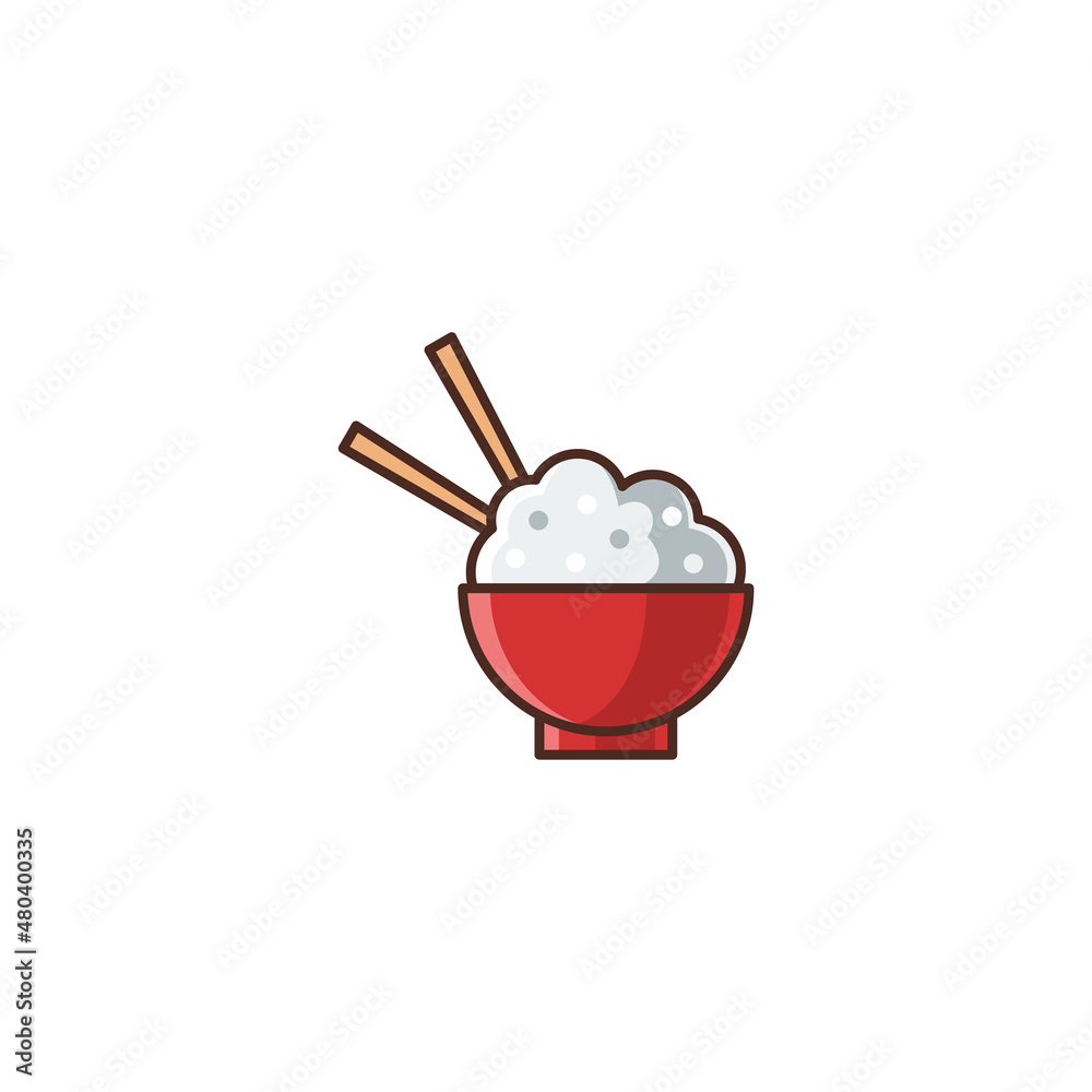 Illustration of Rice Bowl Filled Color Icon - Fast Food Icon Set Vector Illustration Design.