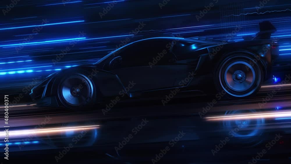 Led Animation Car Speeding Sports Car On Neon Highway. Powerful acceleration of a ...