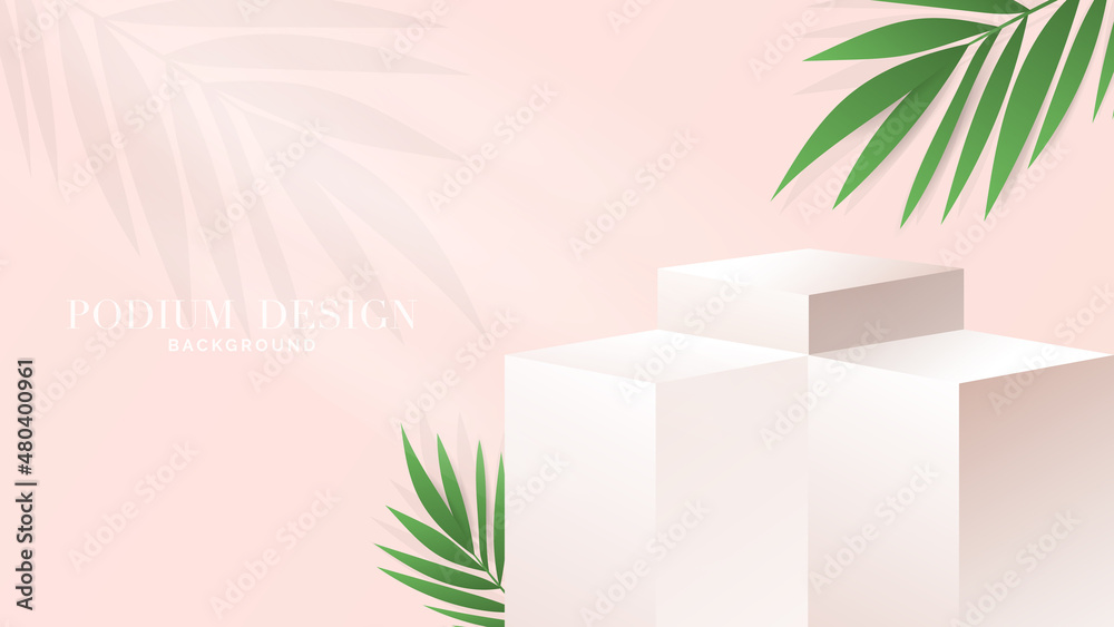 Podium minimal with palm plant on pink background , 3D stage podium display product , stand to show cosmetic products ,illustration 3d Vector EPS 10 Podium minimal with palm plant on pink background , 3D stage podium display product , stand to show cosmetic products ,illustration 3d Vector EPS 10