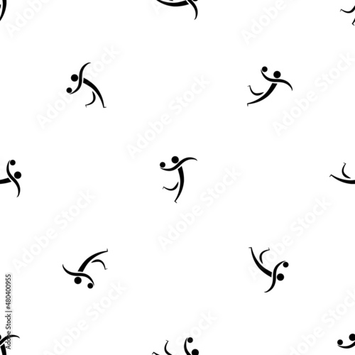 Seamless pattern of repeated black handball symbols. Elements are evenly spaced and some are rotated. Vector illustration on white background