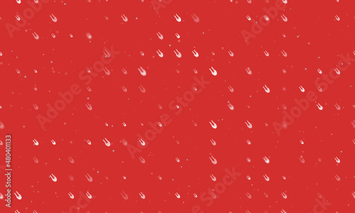 Seamless background pattern of evenly spaced white solo bobsleigh symbols of different sizes and opacity. Vector illustration on red background with stars