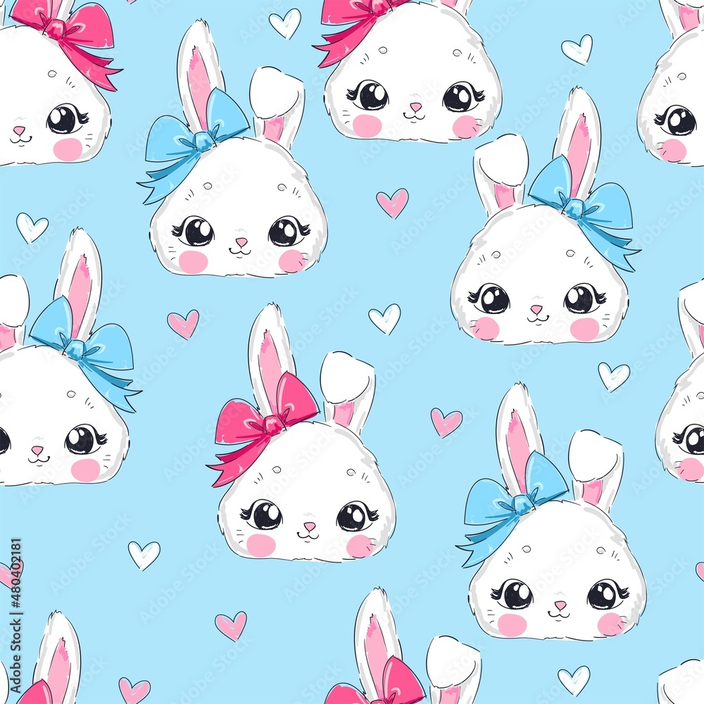 Hand Drawn Cute Bunny, print design rabbit seamless pattern vector illustration Hand Drawn Cute Bunny, print design rabbit seamless pattern vector illustration