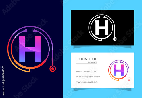 Initial H monogram alphabet with doctor stethoscope. Vector stethoscope logo or icon