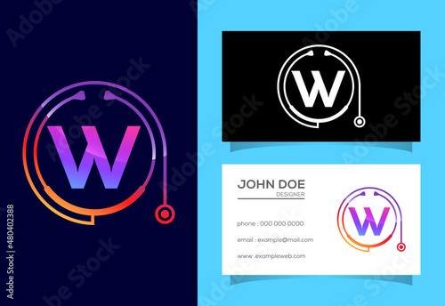 Initial W monogram alphabet with doctor stethoscope. Vector stethoscope logo or icon