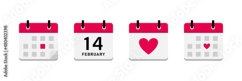 Valentines day calendar set icon. Love planner symbols elements. Stock vector