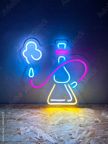 Multicolored neon sign hookah. Trendy style. Neon sign. Custom neon. Home decor. photo