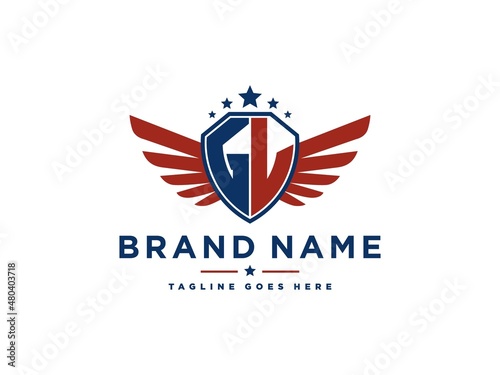 Letter GL with american eagle wing emblem. Flying hawk wings shield vector design element. Good for mascot, sport Team, patriotic logo template