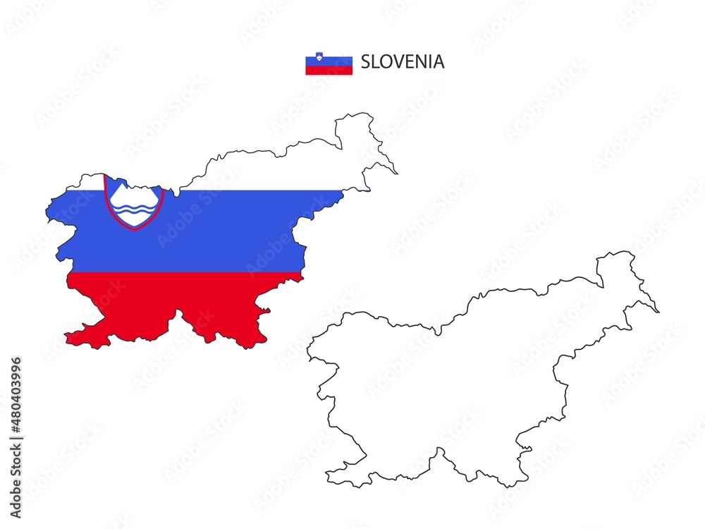 Slovenia map city vector divided by outline simplicity style. Have 2 versions, black thin line version and color of country flag version. Both map were on the white background.