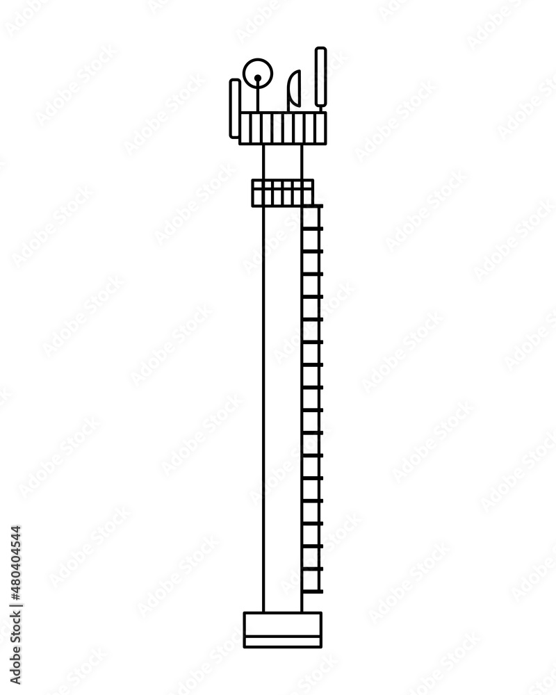 Vector illustration of a cellular communication tower in the form of a pillar. 5G, 4g signal distribution. The Internet. Modern technologies