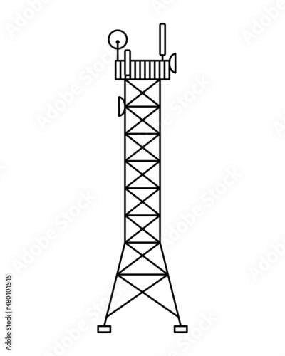 Vector illustration of a cellular communication tower. 5G, 4g signal distribution. The Internet. Modern technologies