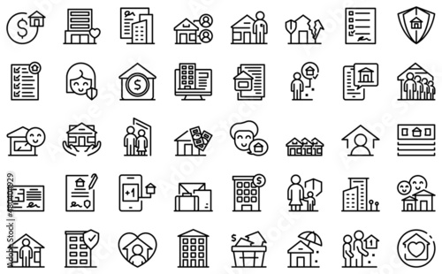 Social housing icon outline vector. Home work