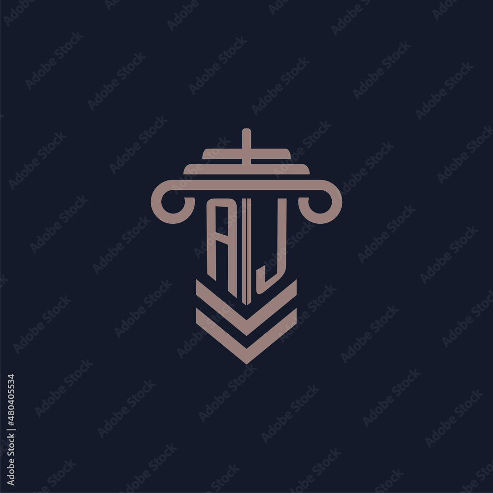 AJ initial monogram logo with pillar design for law firm vector image ...