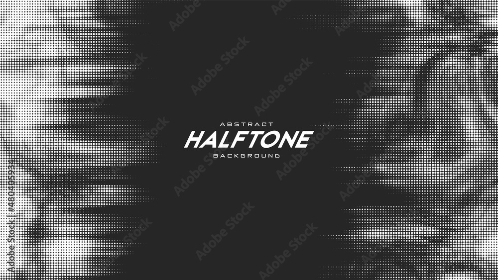 Abstract vector torn monochrome halftone background. Scrathed dotted texture element.