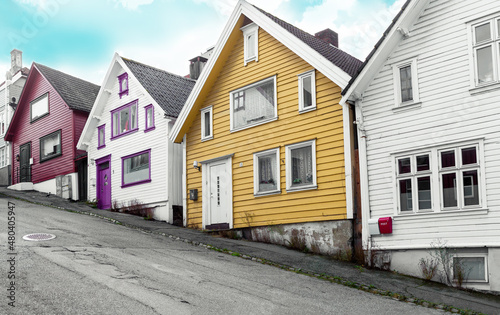 street on a Stavanger with colorful houses