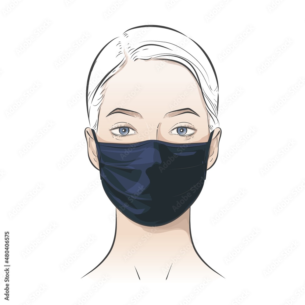 Face mask. Woman wearing disposable medical mask. Vector illustration Face mask. Woman wearing disposable medical mask. Vector illustration